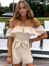 Ruffled Off Shoulder Cream Jumpsuit With Ribbon